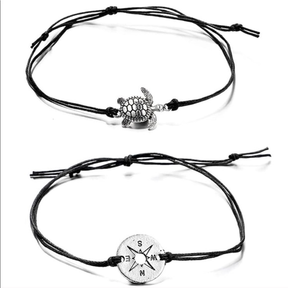 Black 2 piece turtle/compass anklet - Picture 5 of 5
